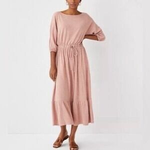 Ann Taylor Blush Heathered Knit Midi Dress Drawstring Waist Women's size Small